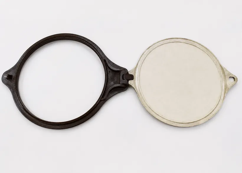 Hinged cover lid open on frame