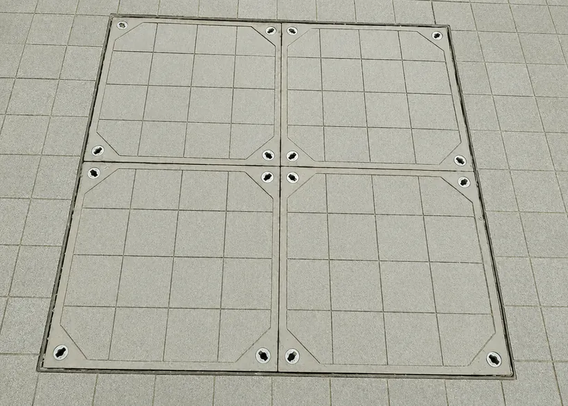 Four tile-filled recess covers