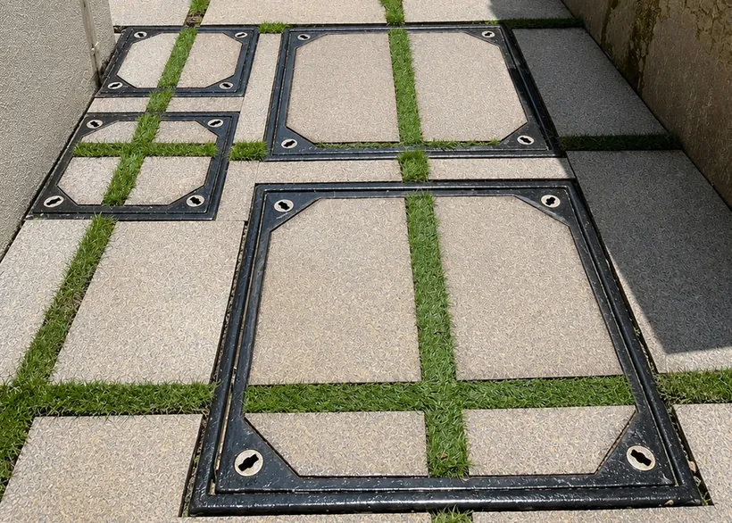 Recess covers with paver and grass-joint finish
